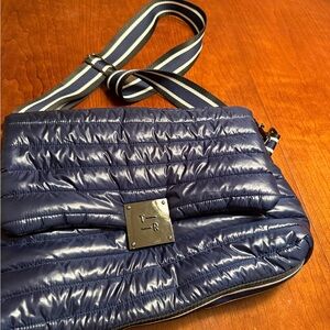 THINK ROYLN Shiny Blue Quilted Crossbody Bag